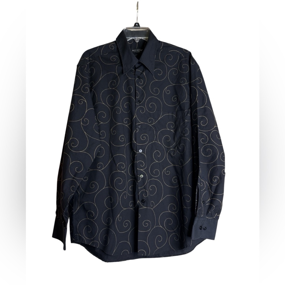 Button Down Shirt XL Black Gold Swirl Riscatto
